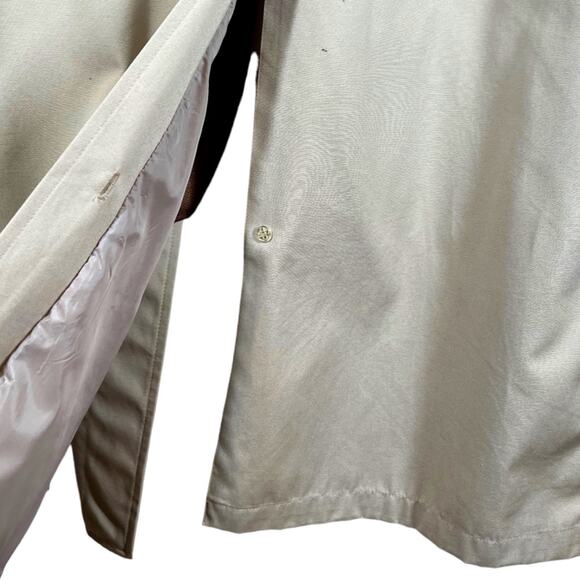 London Fog Towne Men’s Vintage Retro Classic Trench Coat Lined Tan Size 44R - Picture 9 of 12